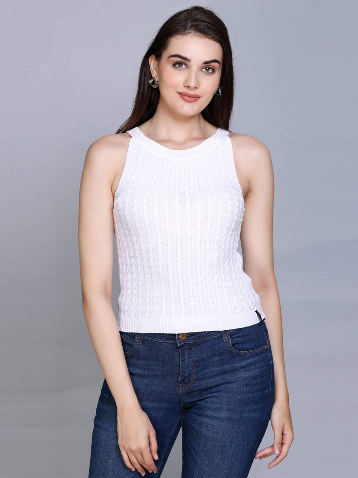 Cable Knit Halter Neck Sleeveless Slim Fit Smart Casual Summer Top | HT67 - view 15