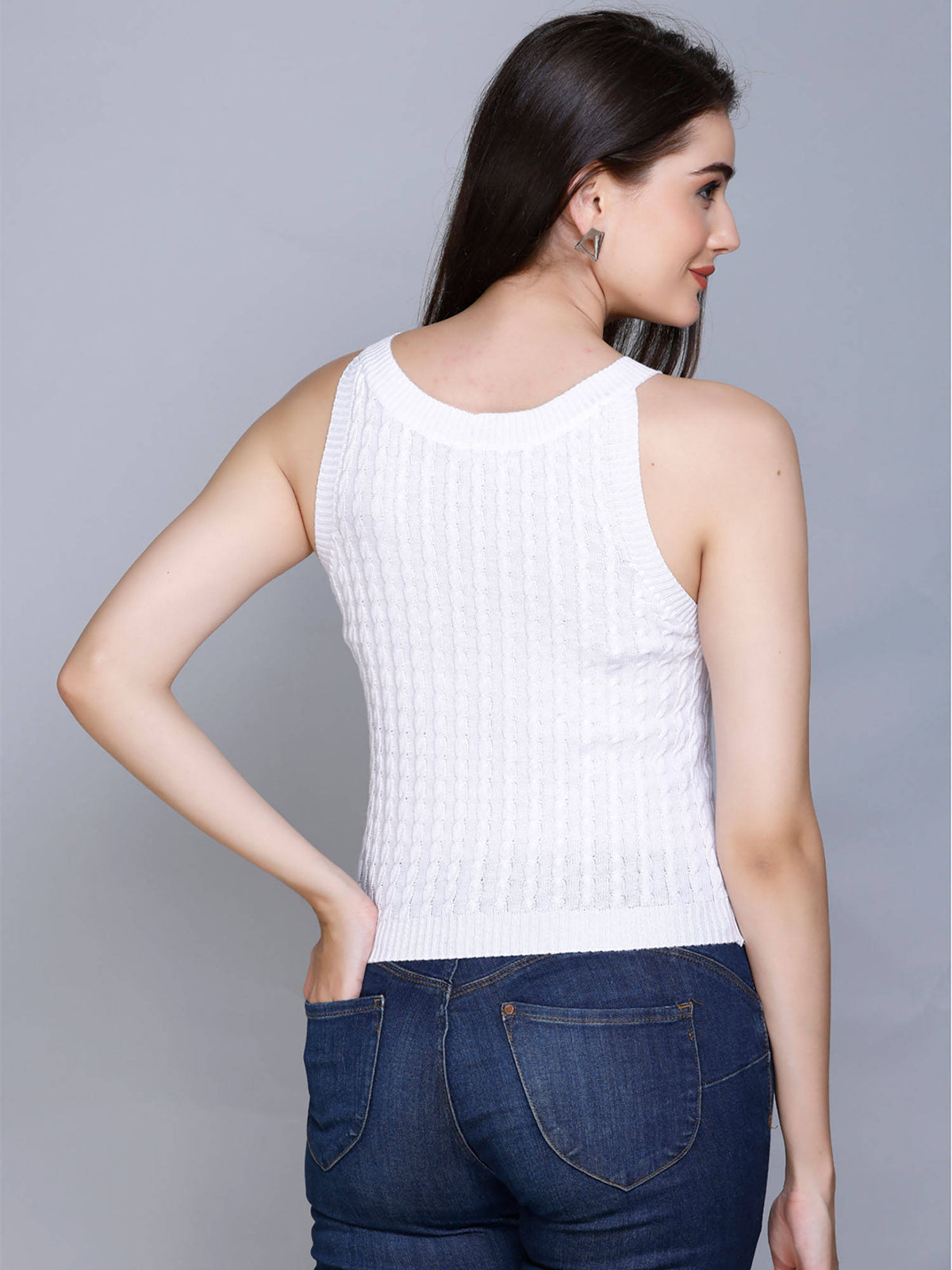 Cable Knit Halter Neck Sleeveless Slim Fit Smart Casual Summer Top | HT67 - view 2