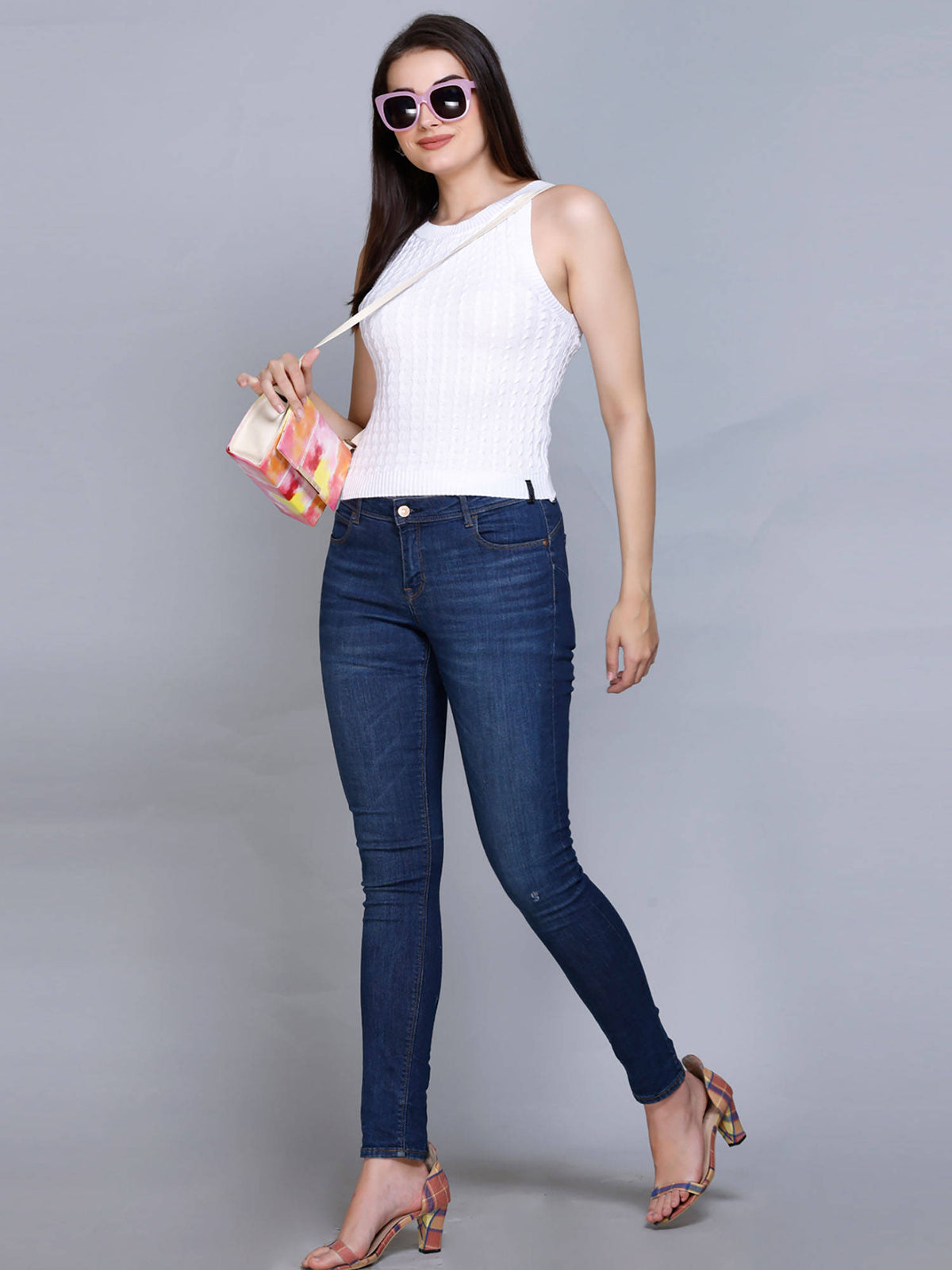 Cable Knit Halter Neck Sleeveless Slim Fit Smart Casual Summer Top | HT67 - view 5