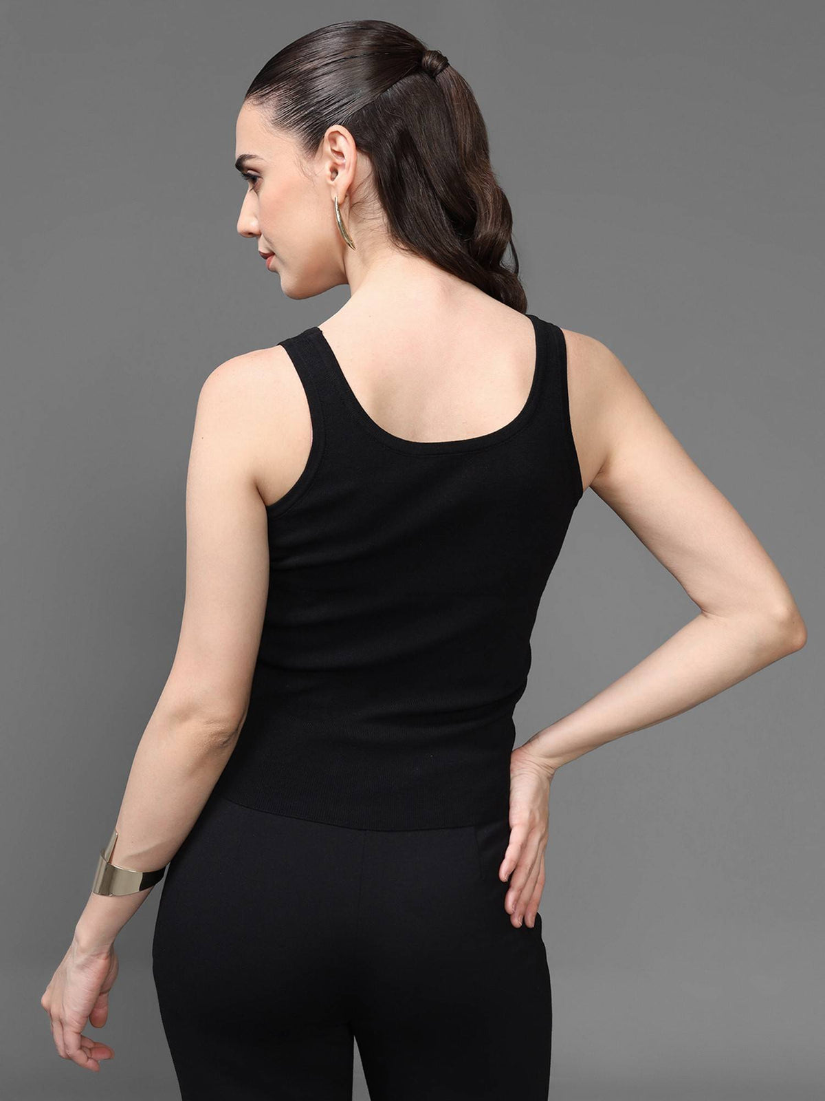 Women Black Embellished Tank Top | TT98 - view 2