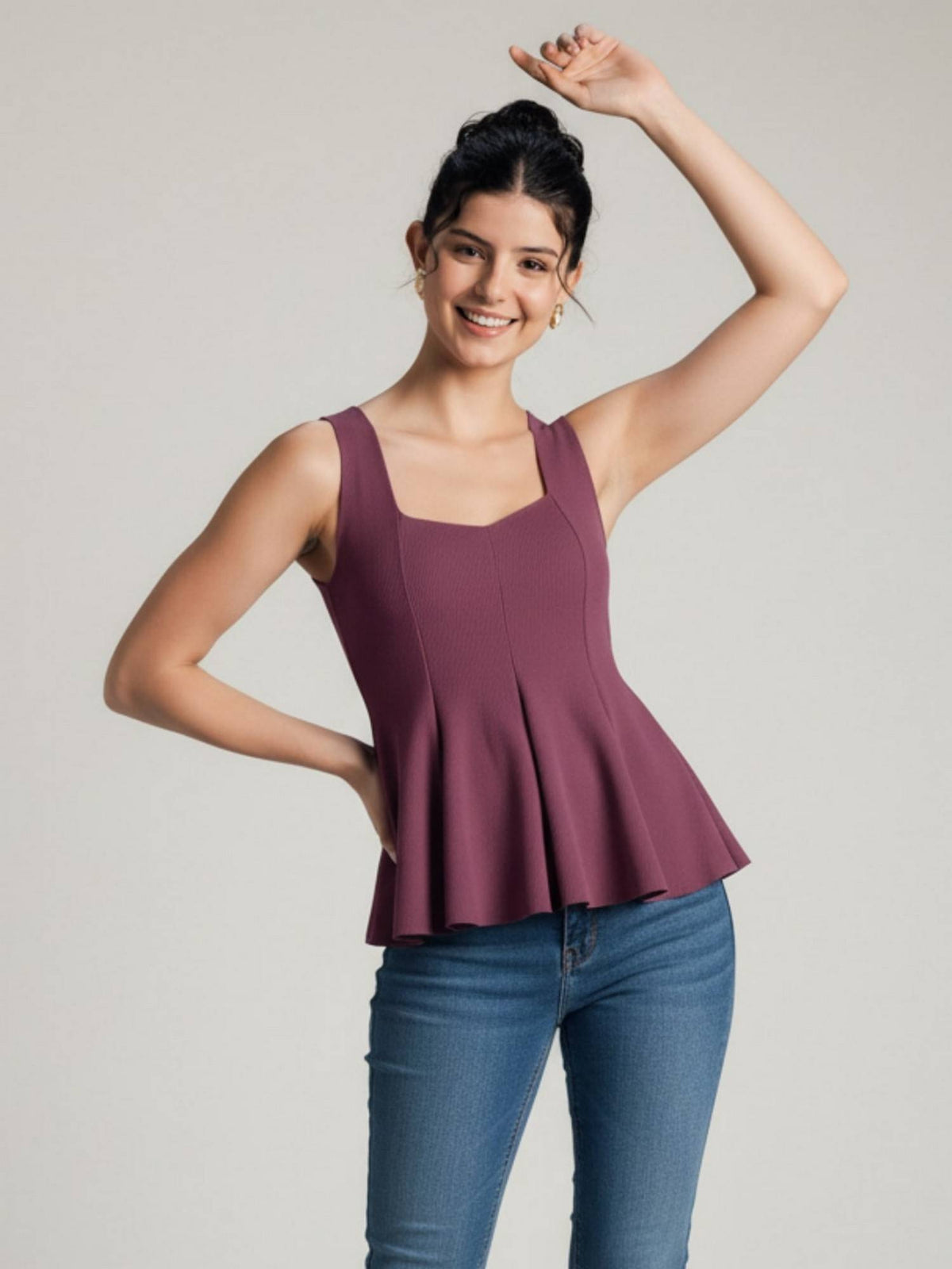 Navy Blue Stretchable Panelled Peplum Top | pt51 - view 43