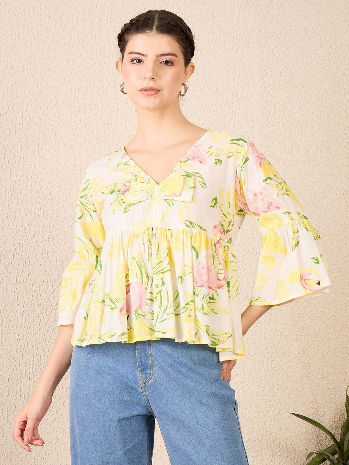 Bell Sleeve Cotton Peplum White Top | pt51 - view 1