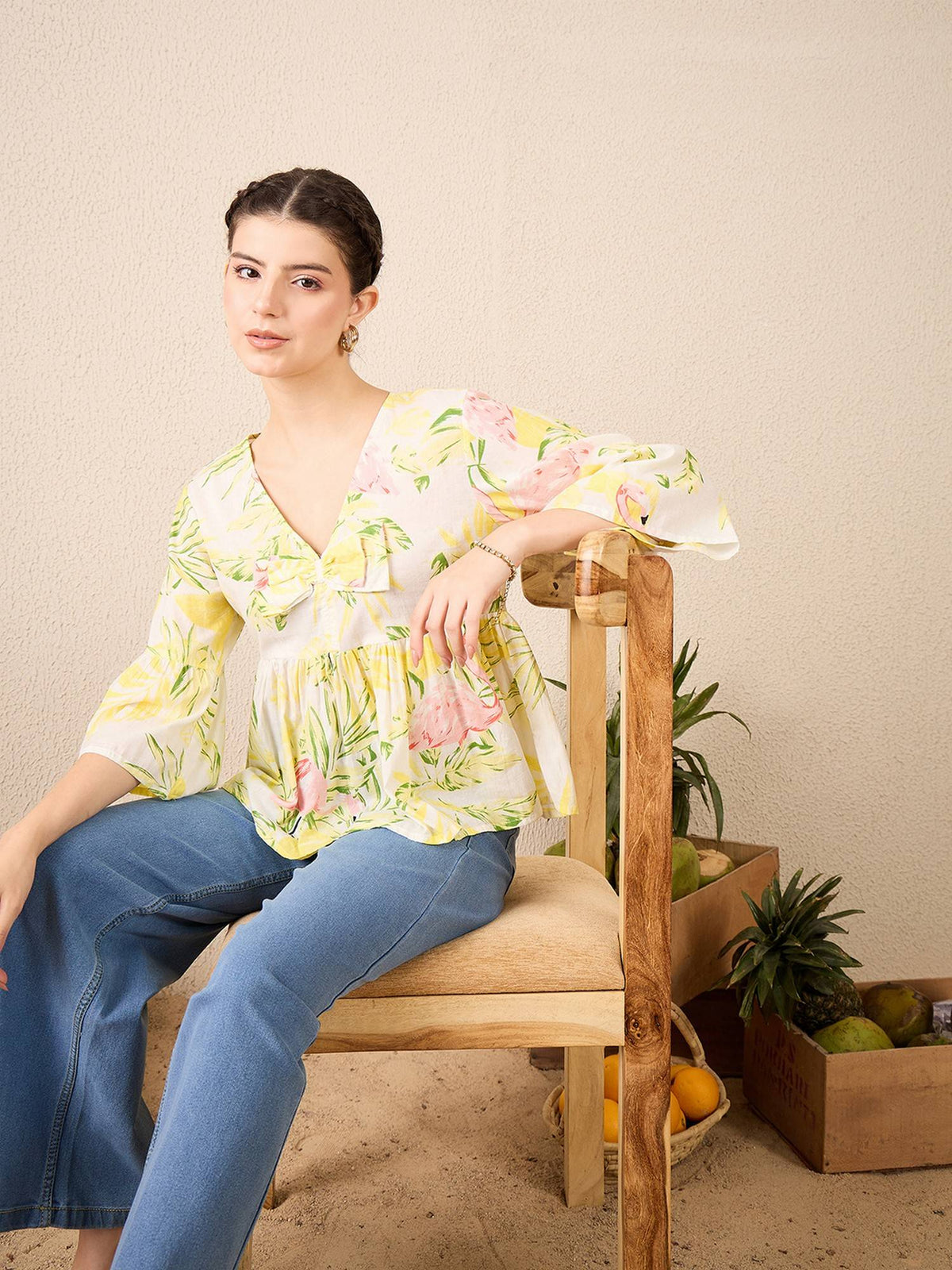 Bell Sleeve Cotton Peplum White Top | pt51 - view 3