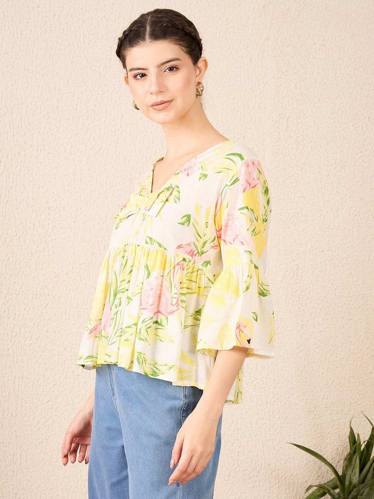 Bell Sleeve Cotton Peplum White Top | pt51 - view 4