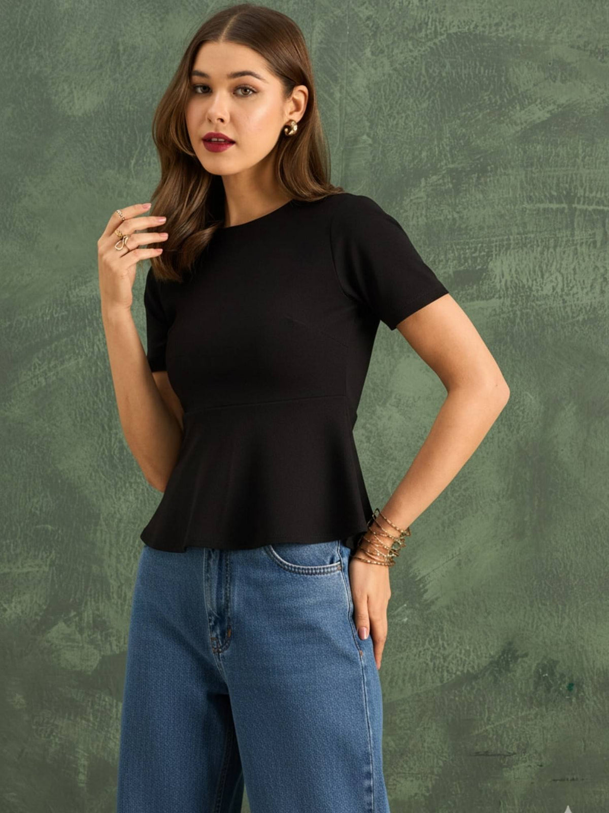 Brown Stretchable Flared Peplum Top | pt51 - view 9