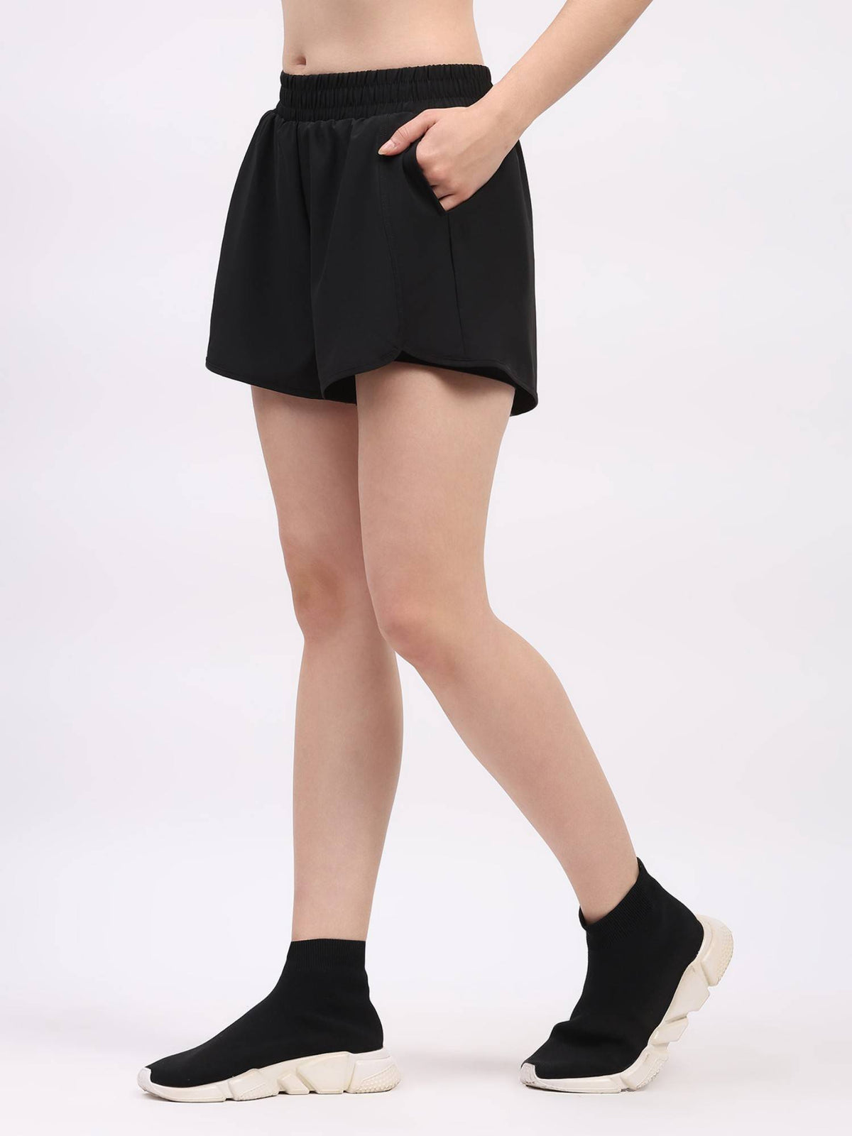 White Polyester Blend Loose Fit Active Shorts - view 8