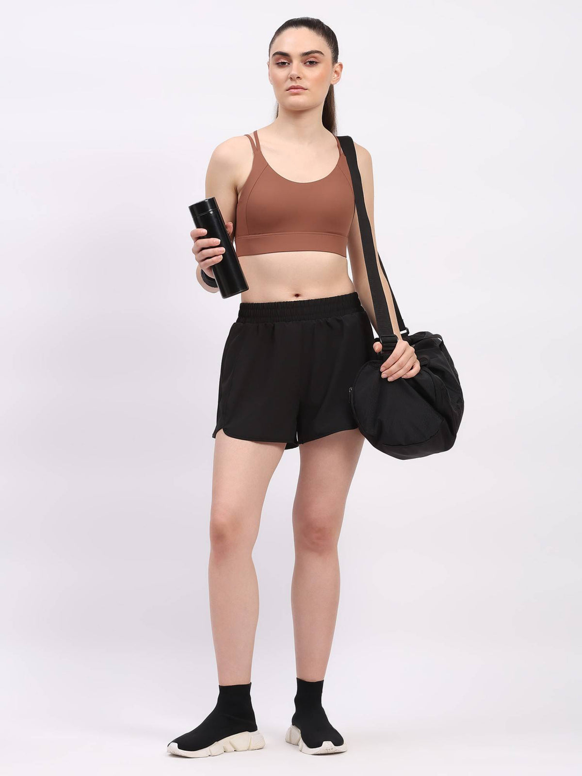 White Polyester Blend Loose Fit Active Shorts - view 12