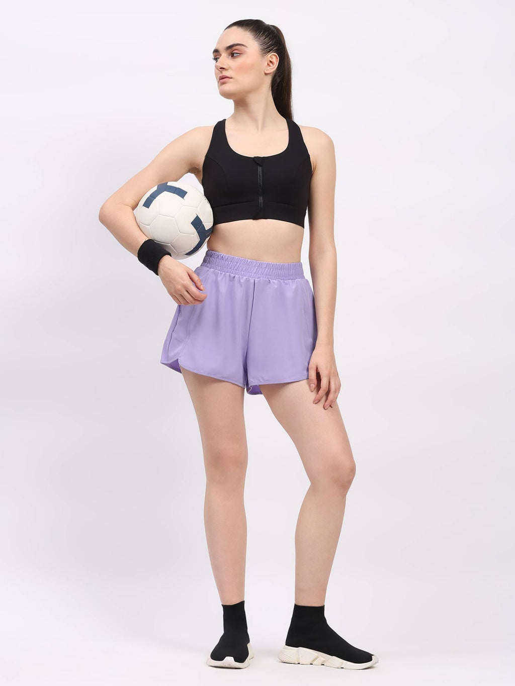 Lavender Polyester Blend Loose Fit Active Shorts - view 6