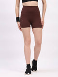 Brown Nylon Spandex Skinny Fit Active Shorts - view 1