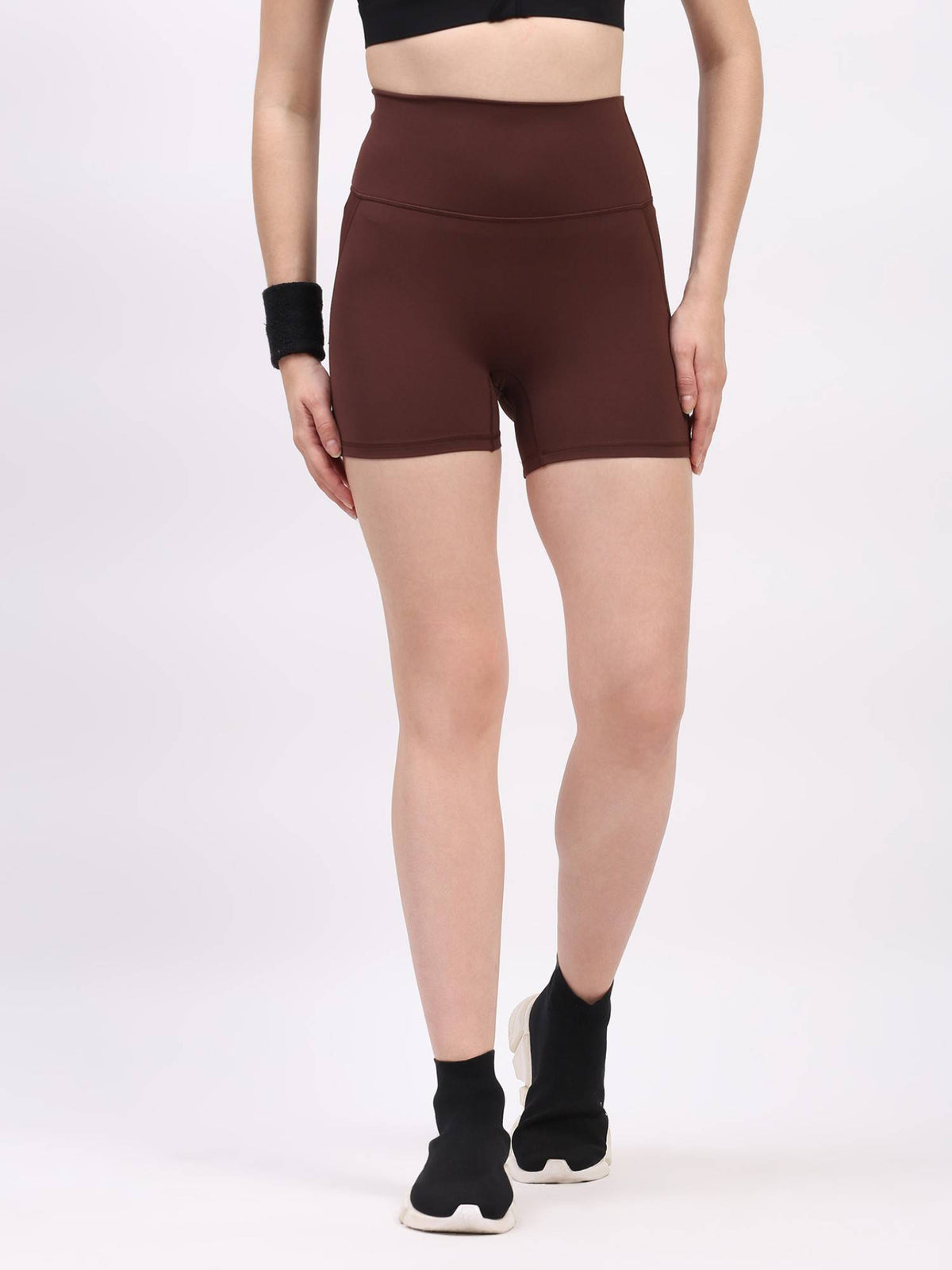 Brown Nylon Spandex Skinny Fit Active Shorts - view 1