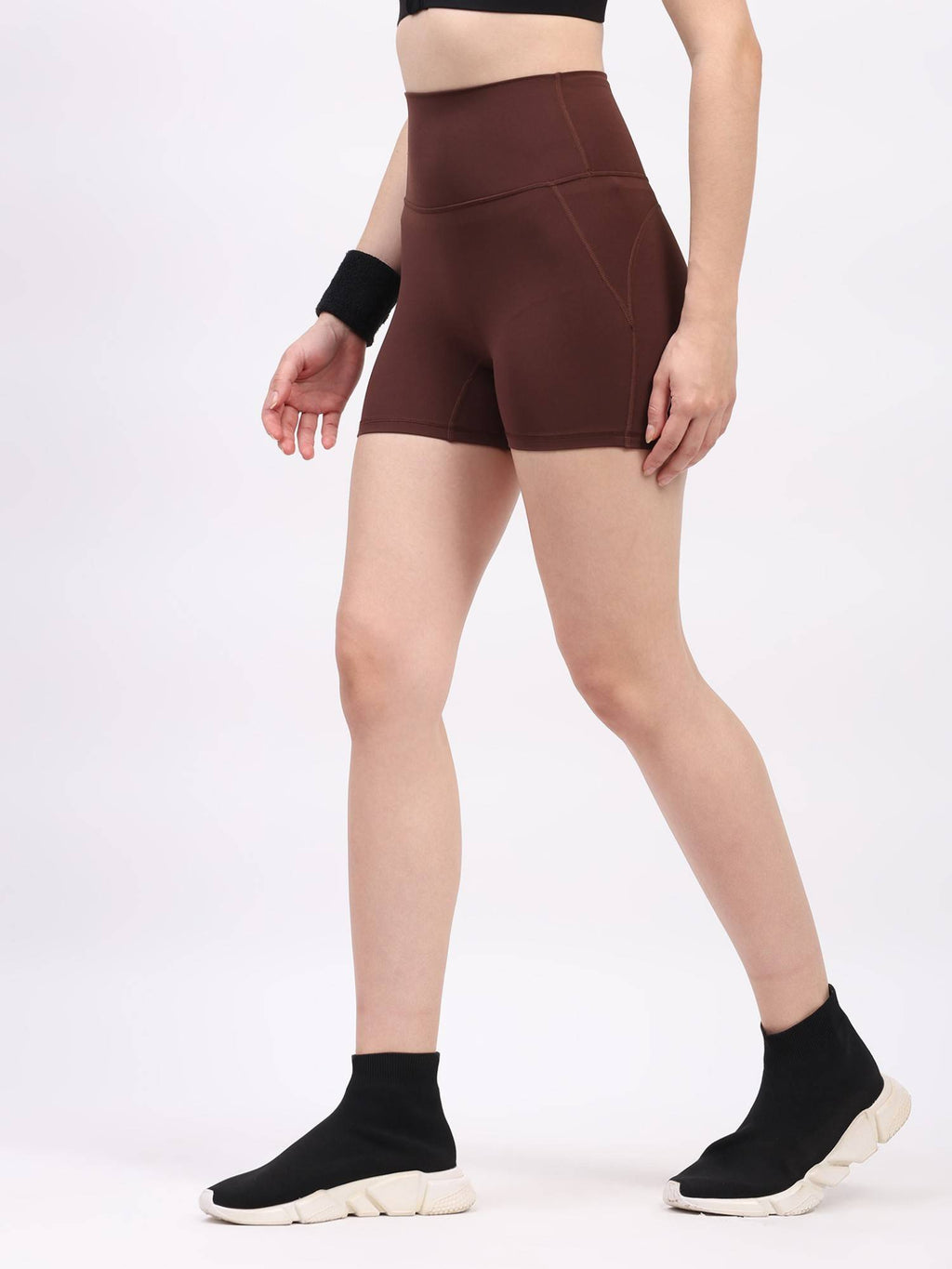 Brown Nylon Spandex Skinny Fit Active Shorts - view 2