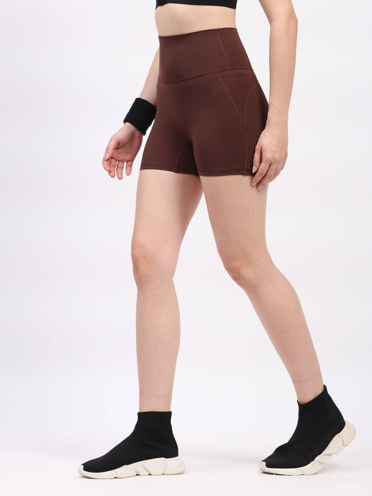 Brown Nylon Spandex Skinny Fit Active Shorts - view 2