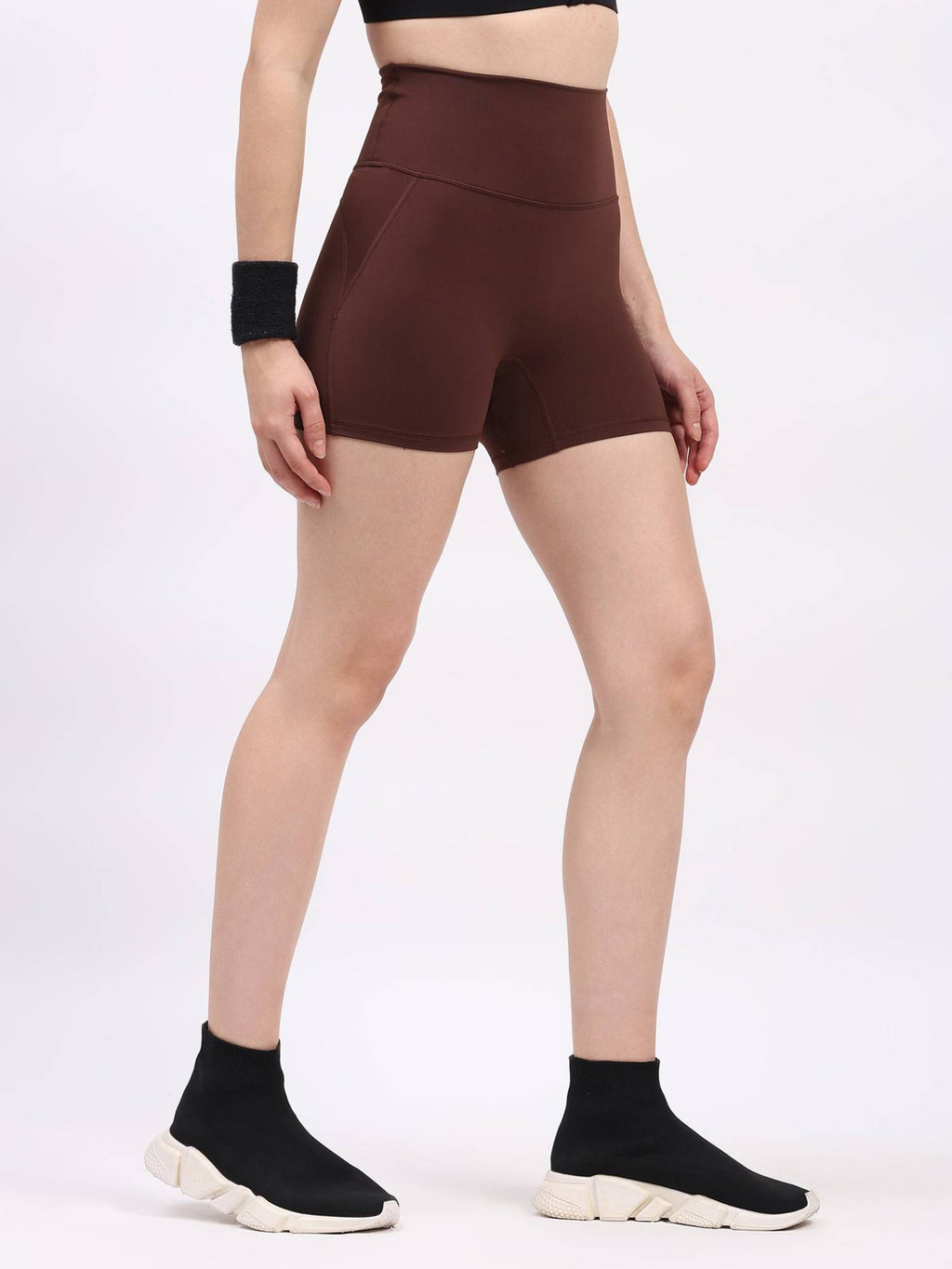 Brown Nylon Spandex Skinny Fit Active Shorts - view 3
