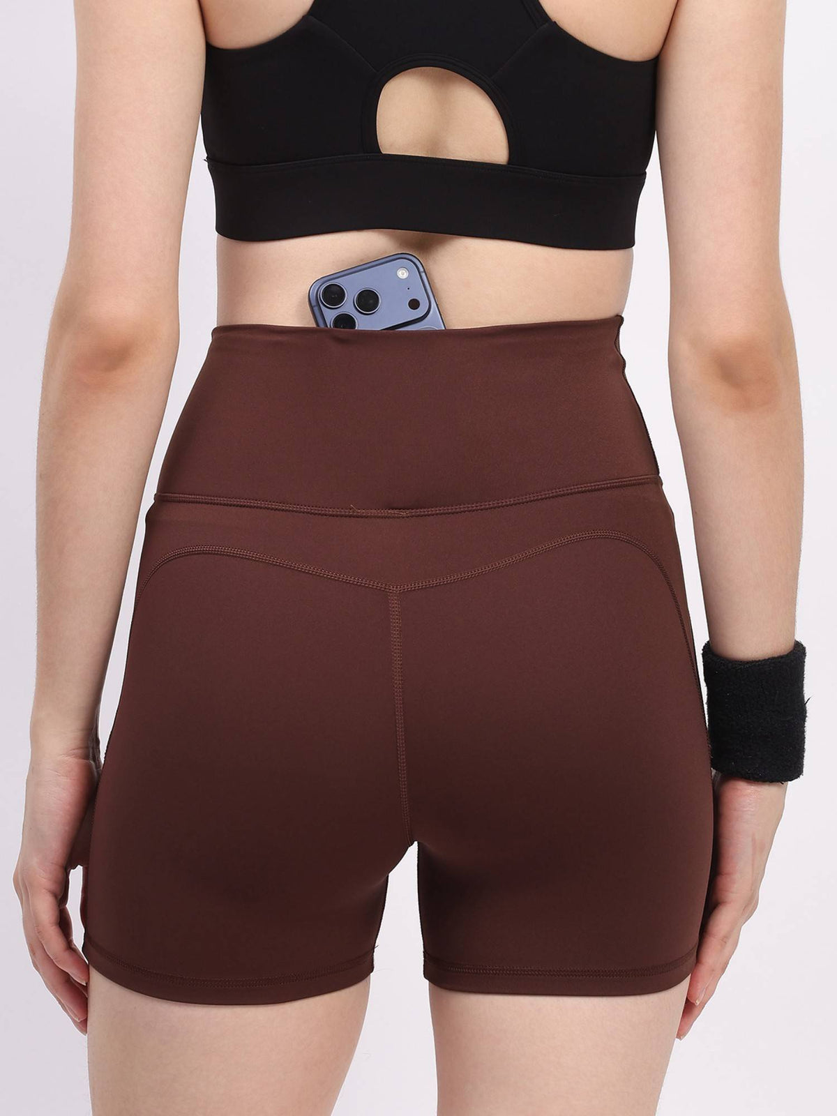 Brown Nylon Spandex Skinny Fit Active Shorts - view 4