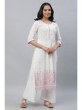 White Straight Kurta In Purple Floral Print | U3S - view 1