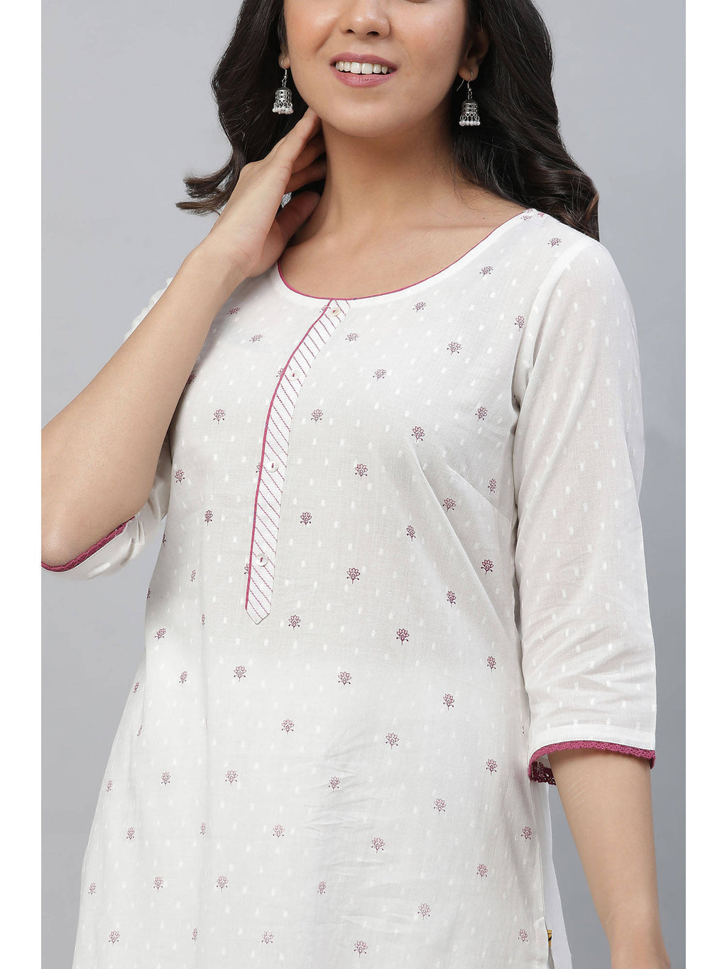 White Straight Kurta In Purple Floral Print | U3S - view 6