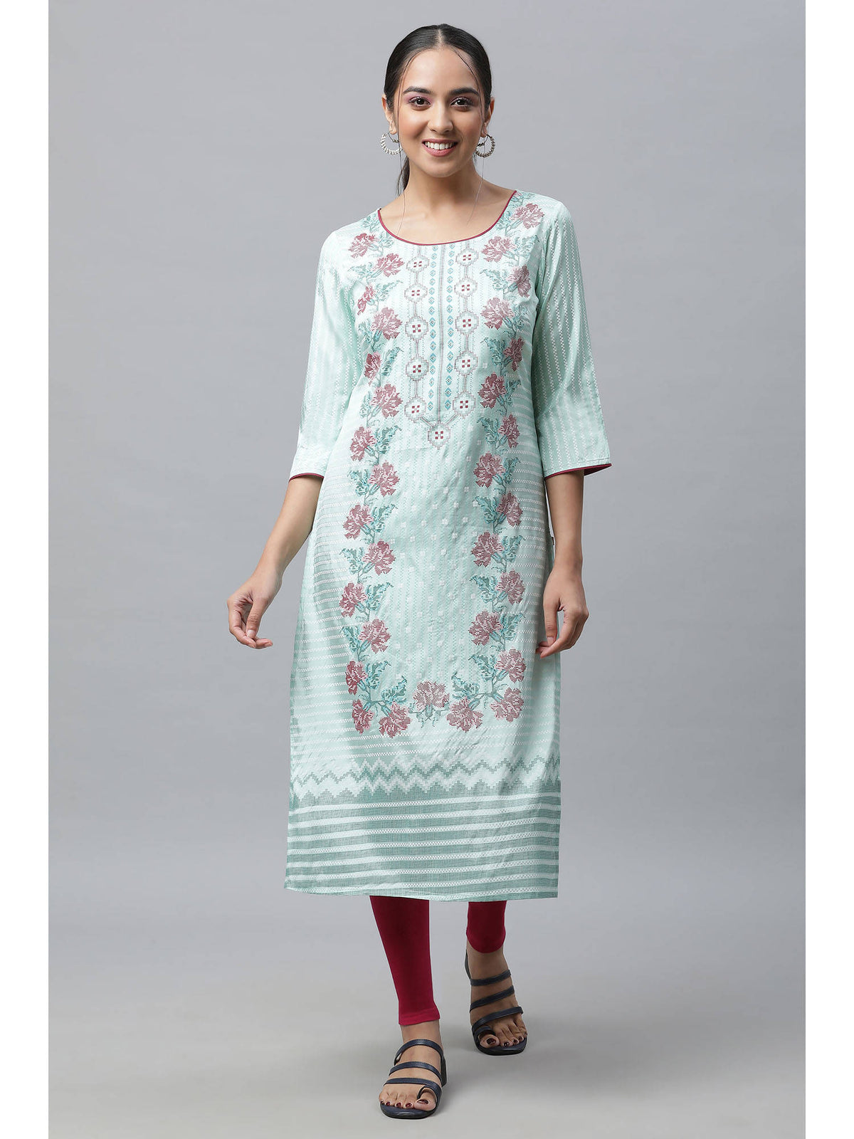 Green Printed Straight Kurta | U3S - view 2