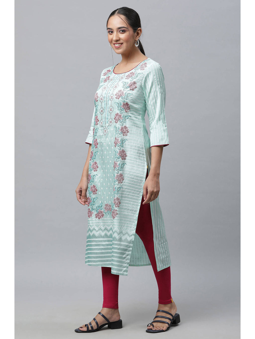 Green Printed Straight Kurta | KDG - view 3