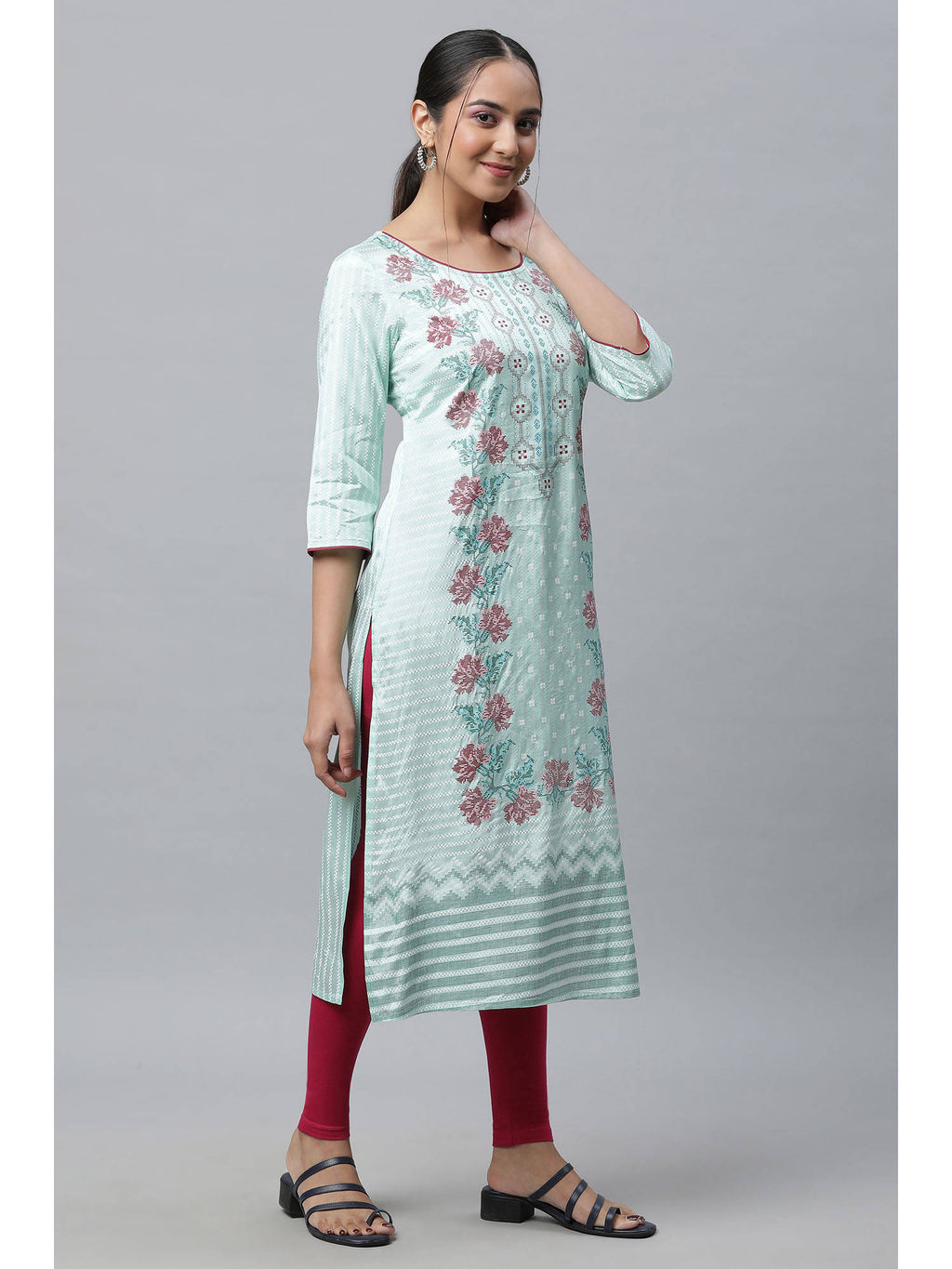 Green Printed Straight Kurta | KDG - view 5