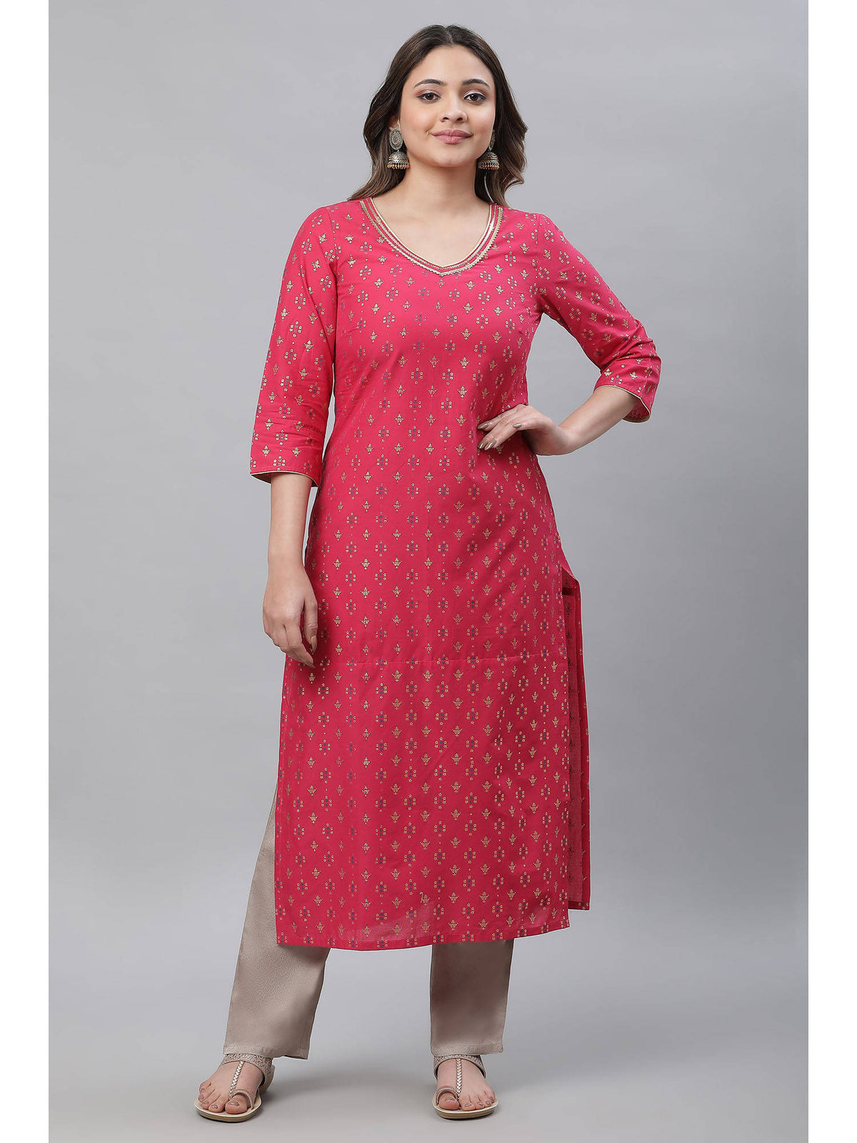 Hot Pink Embellished Kurta | U3S - view 1