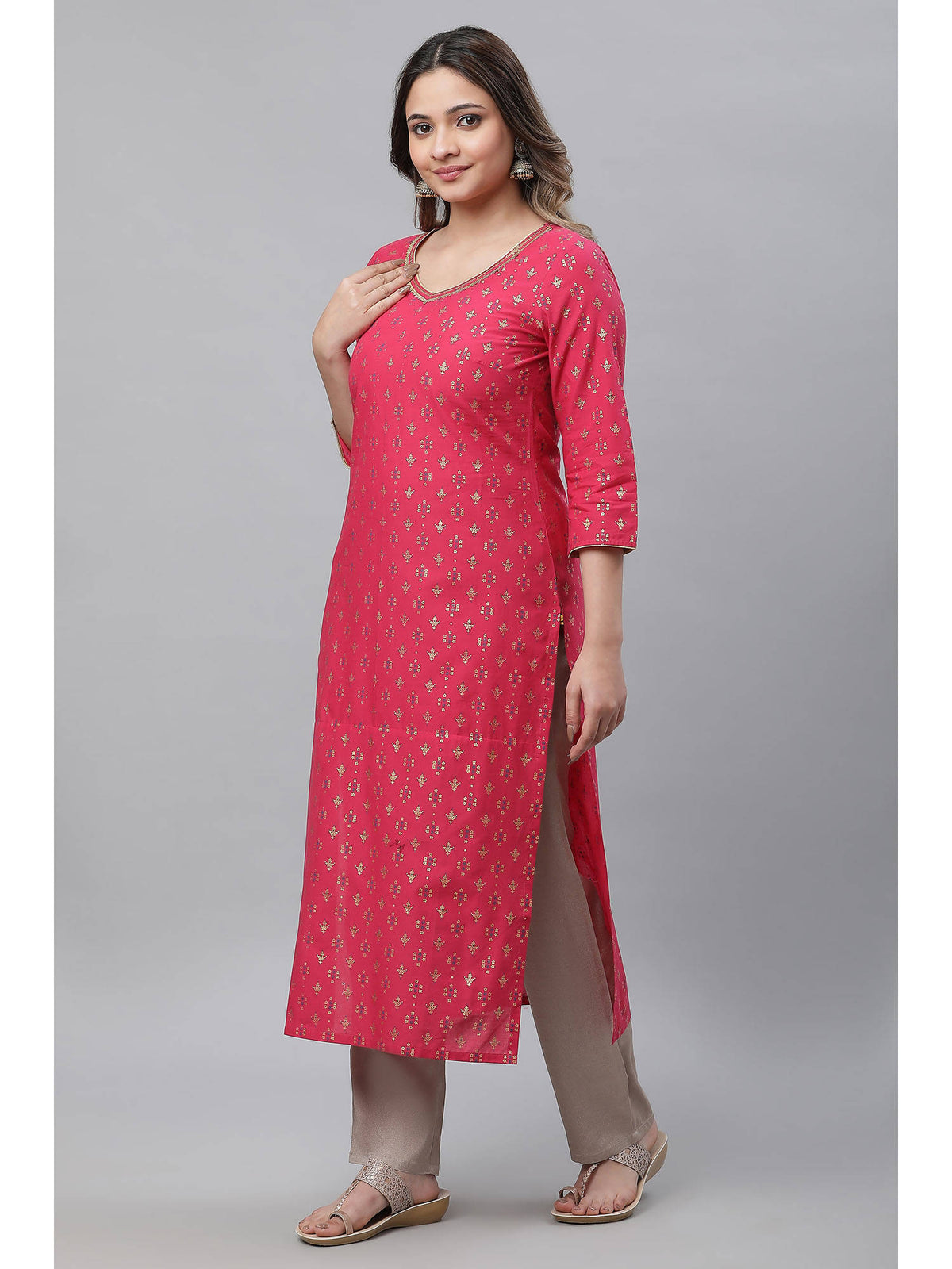 Hot Pink Embellished Kurta | U3S - view 2