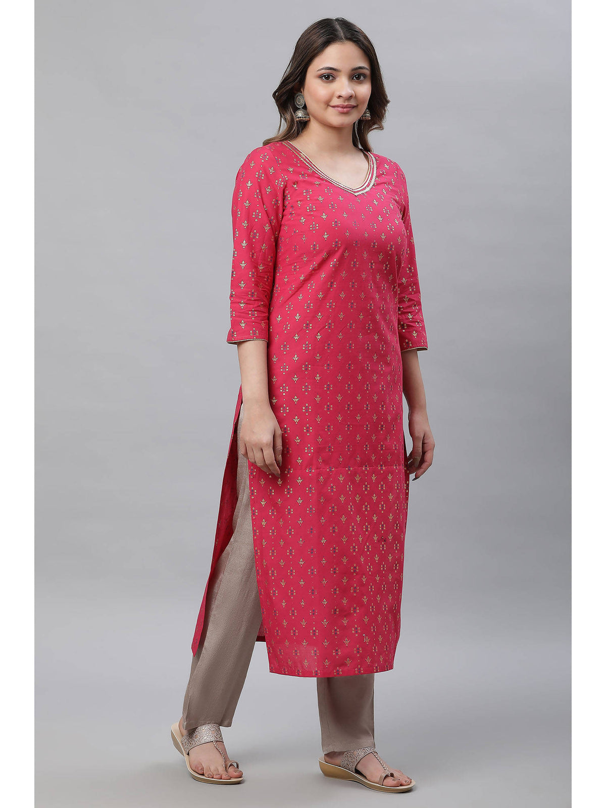 Hot Pink Embellished Kurta | U3S - view 4