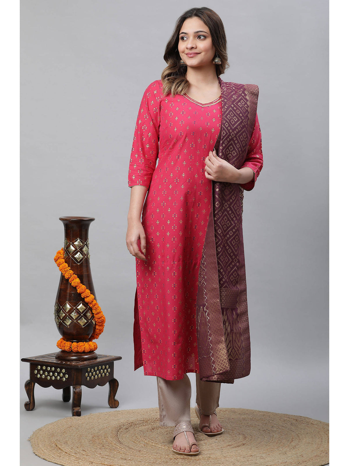 Hot Pink Embellished Kurta | U3S - view 5