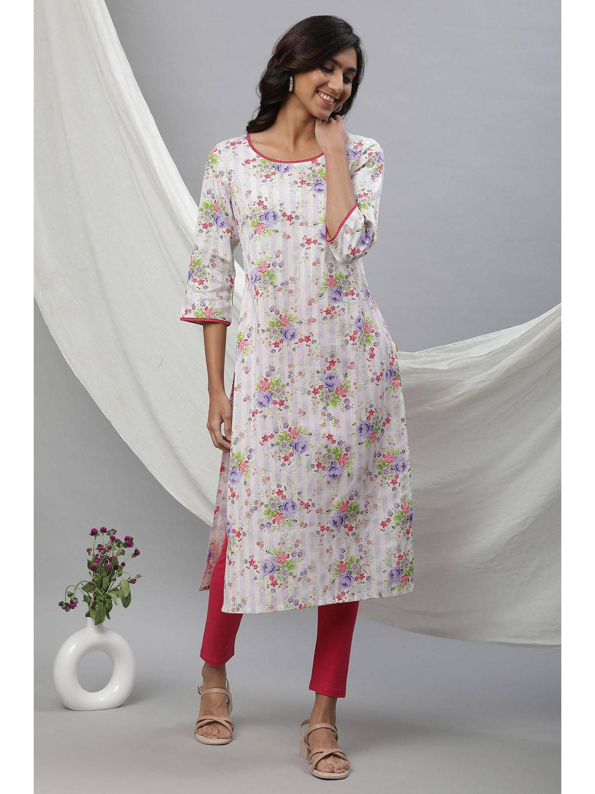 Multi-Color Floral Printed Kurta | KDG - view 1