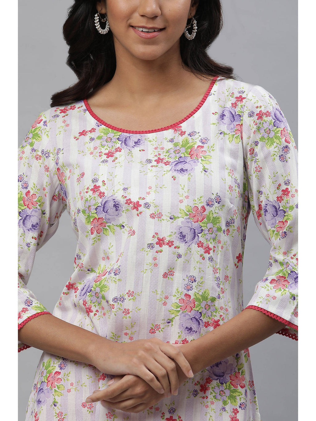Multi-Color Floral Printed Kurta | KDG - view 6