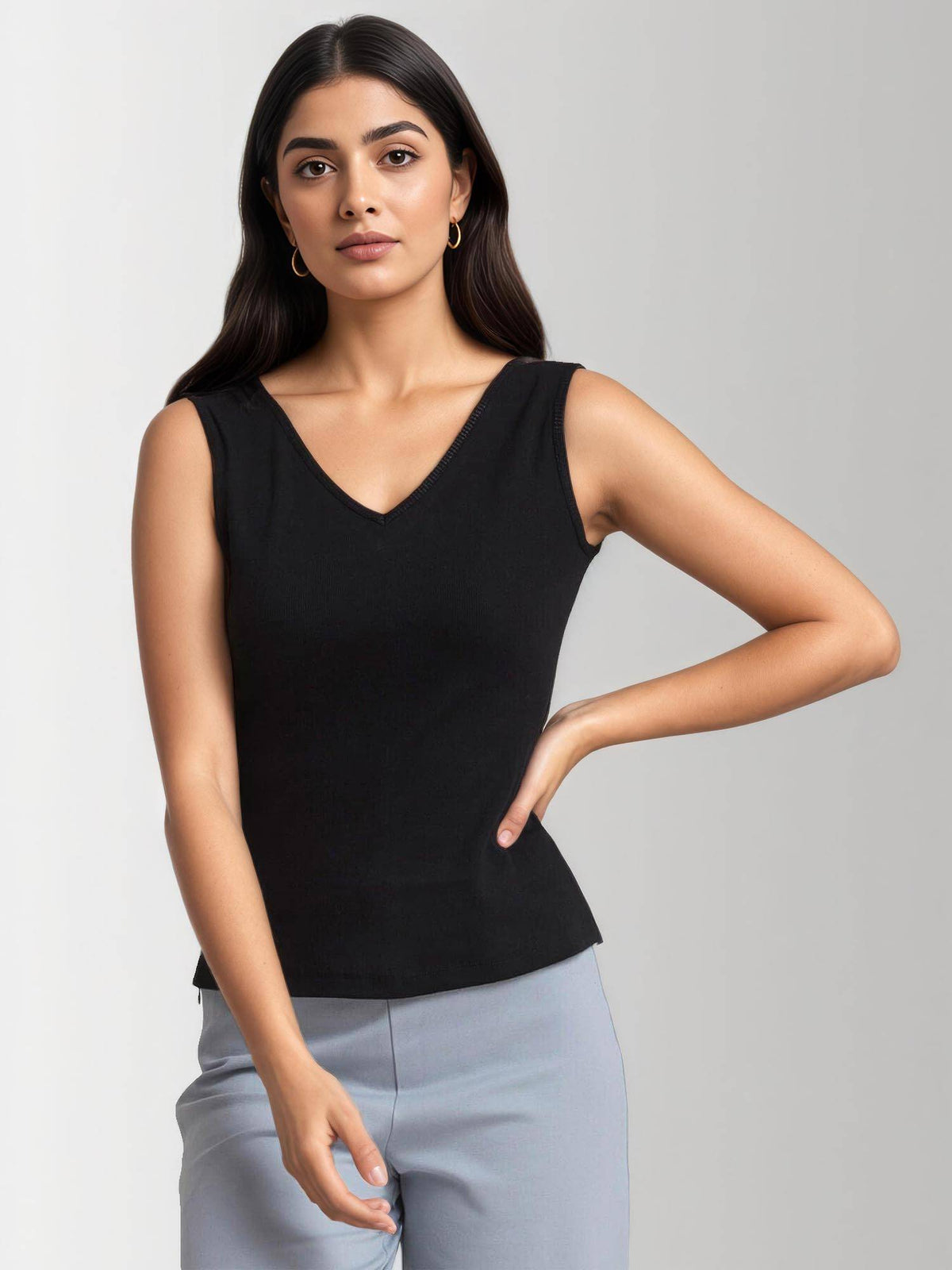 Stretchable V Neck LivIn Camisole - Black | TT98 - view 2