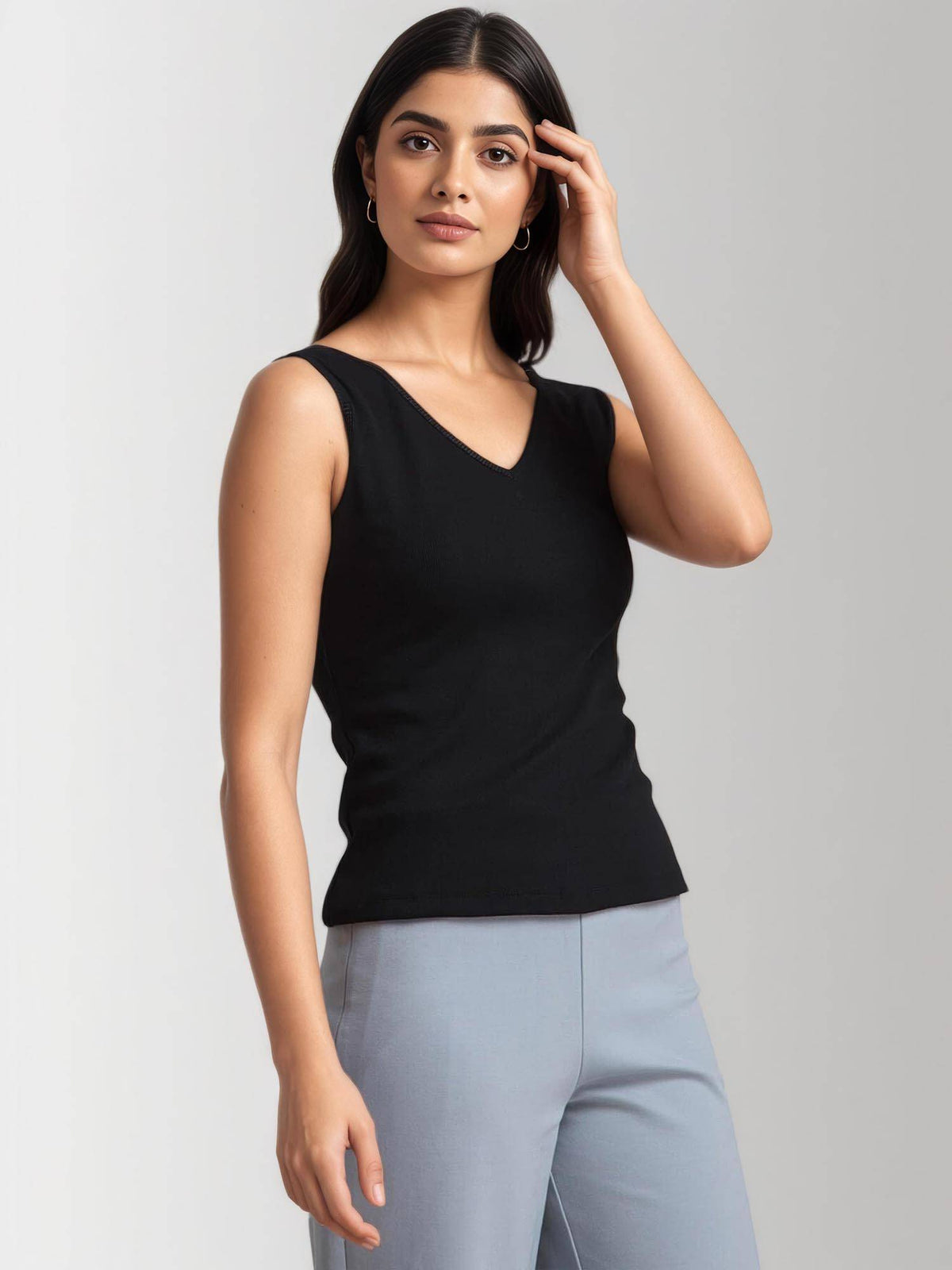 Stretchable V Neck LivIn Camisole - Black | TS56 - view 3