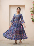 Women Red Floral Print Embroidered Flared Kurta | U3S - view 7