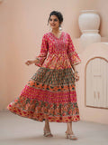 Women Red Floral Print Embroidered Flared Kurta | U3S - view 1