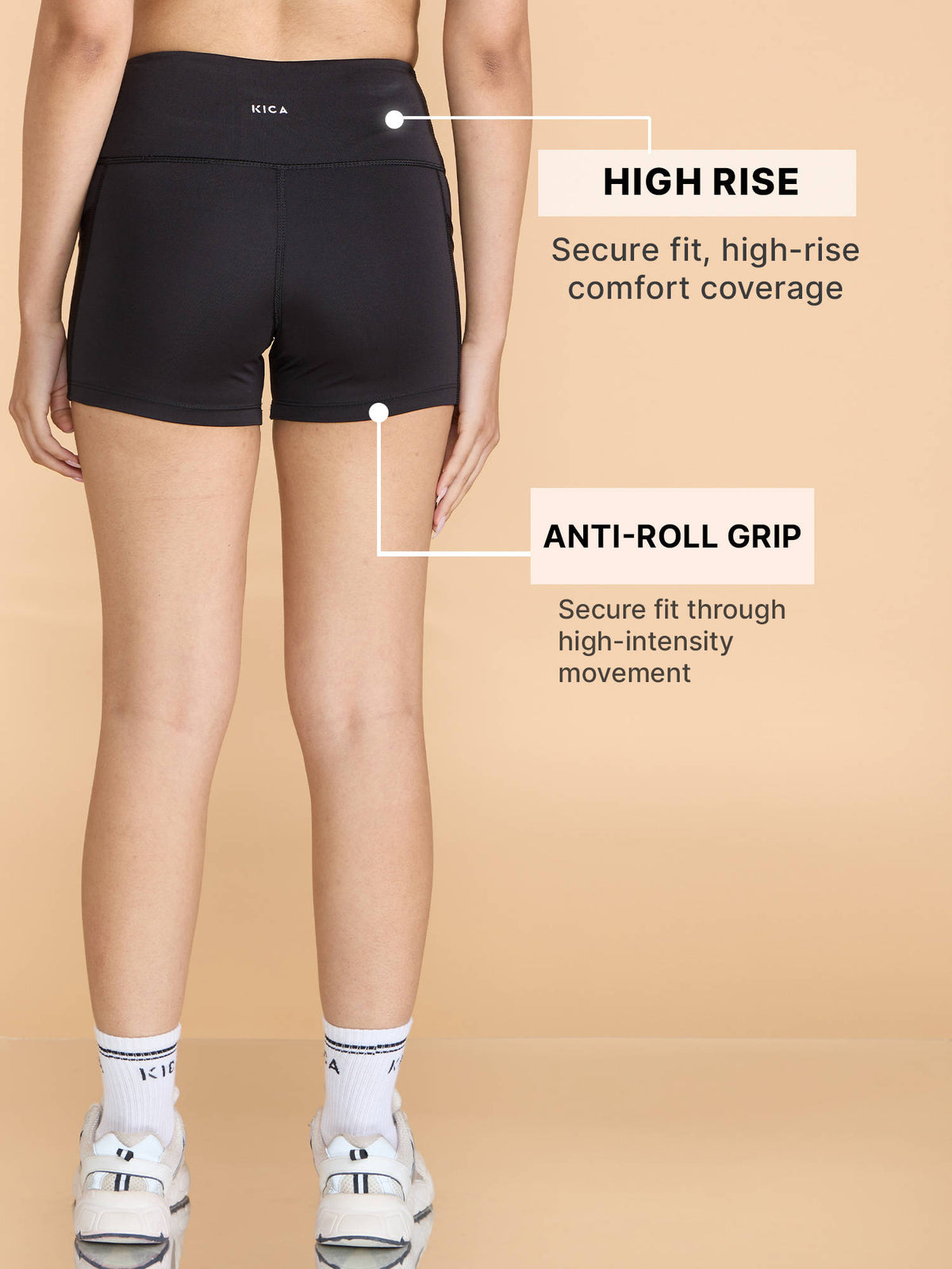 High-Waist 3.5" Workout KICASKN™ Booty Shorts With Pockets For Gym & Running KIC403 Black - view 4