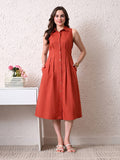 Women Rust Solid Shirt Style Midi Dress | D56 - view 1