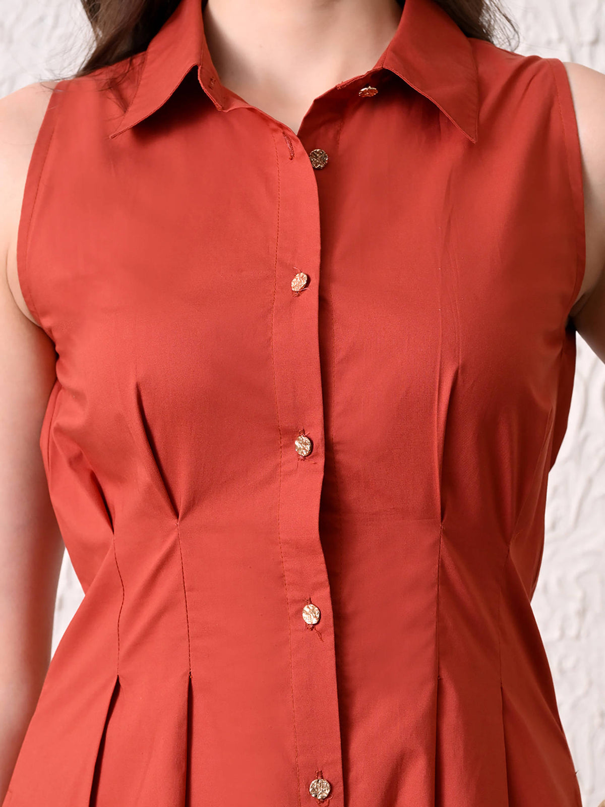 Women Rust Solid Shirt Style Midi Dress | D56 - view 5