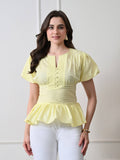 Women Yellow Solid Pintuck Peplum Top | pt51 - view 1