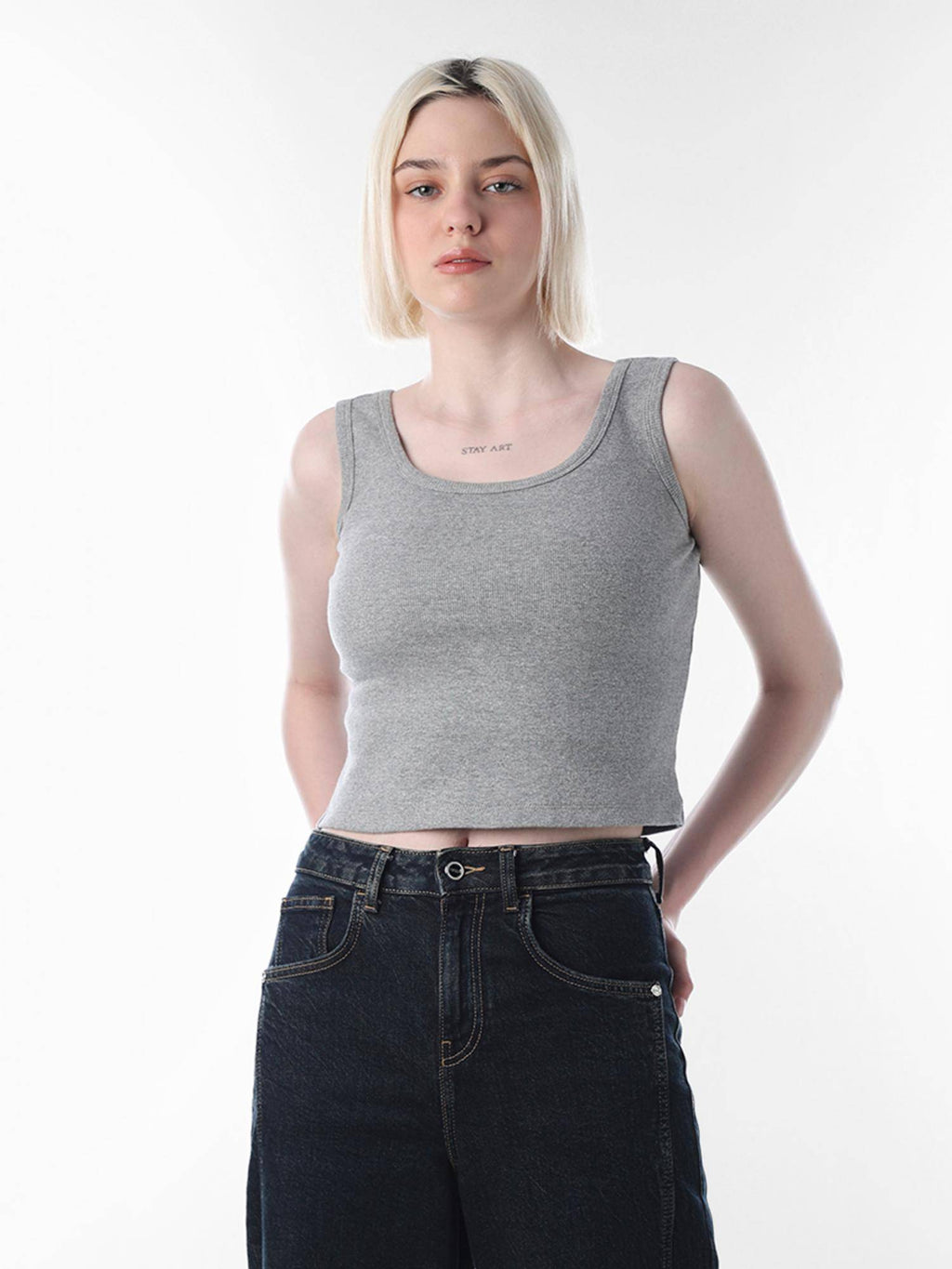 Womens Solid Regular Fit Grey Tank Top | TT98 - view 1
