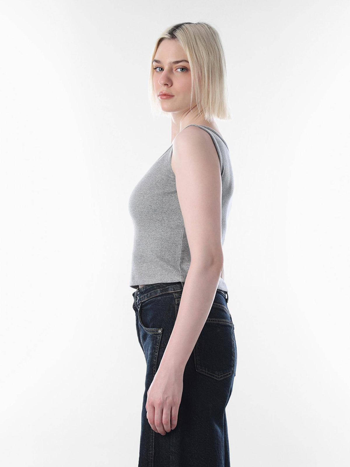 Womens Solid Regular Fit Grey Tank Top | TT98 - view 5