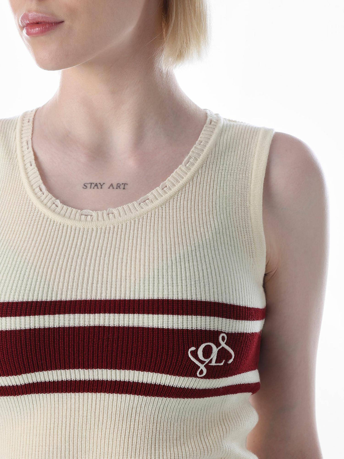 Womens Striped Slim Fit Yellow Tank Top - Cream | O24 - view 4