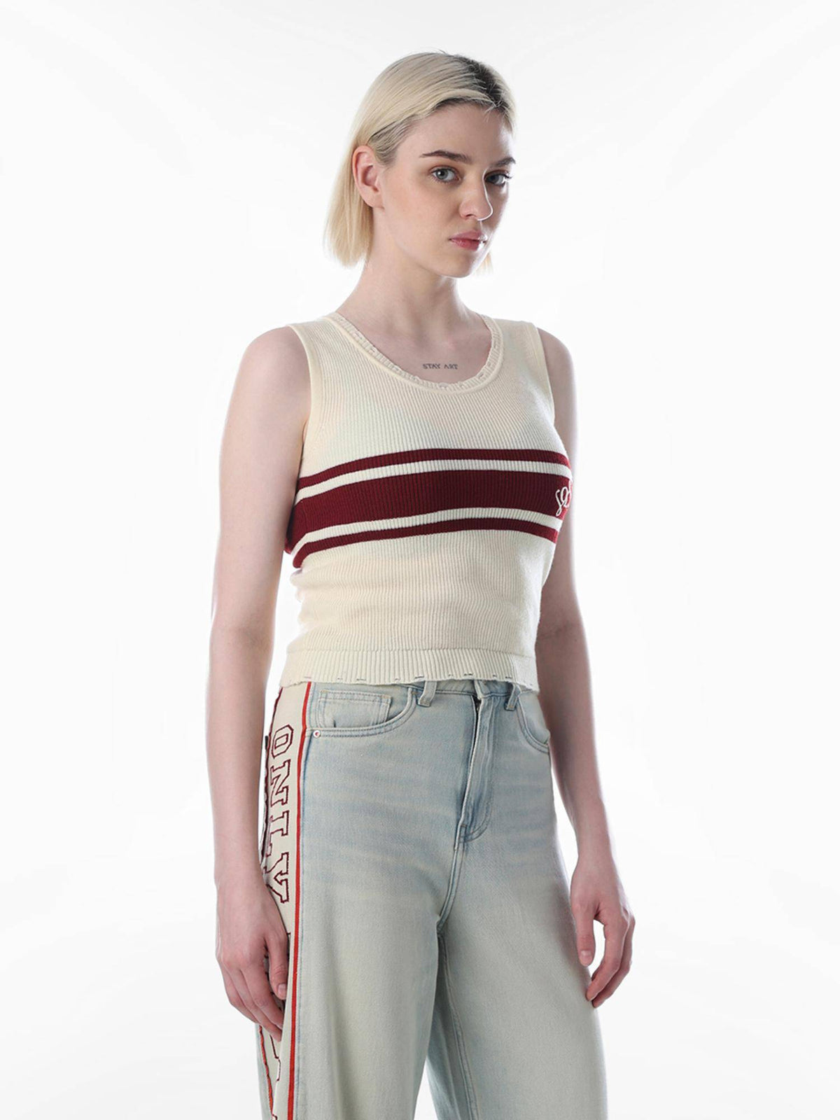 Womens Striped Slim Fit Yellow Tank Top - Cream | O24 - view 5