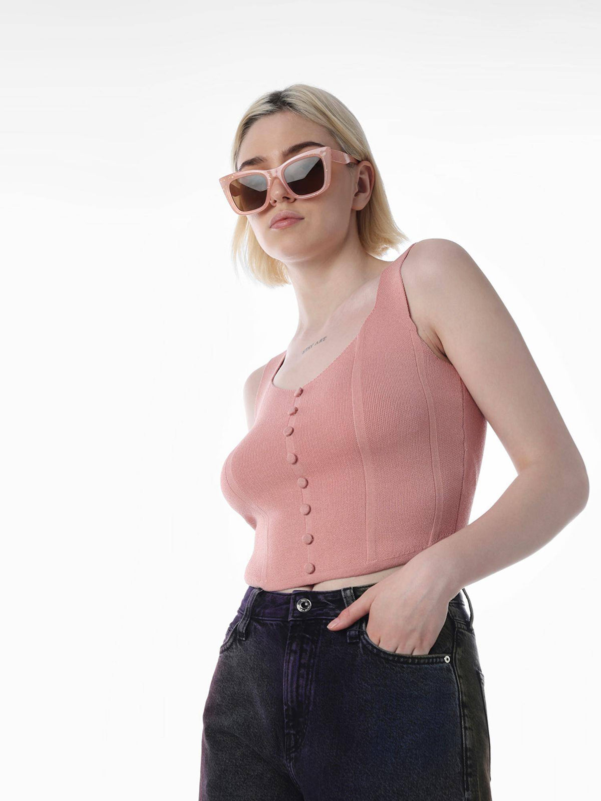 Womens Solid Slim Fit Pink Tank Top | TT98 - view 1