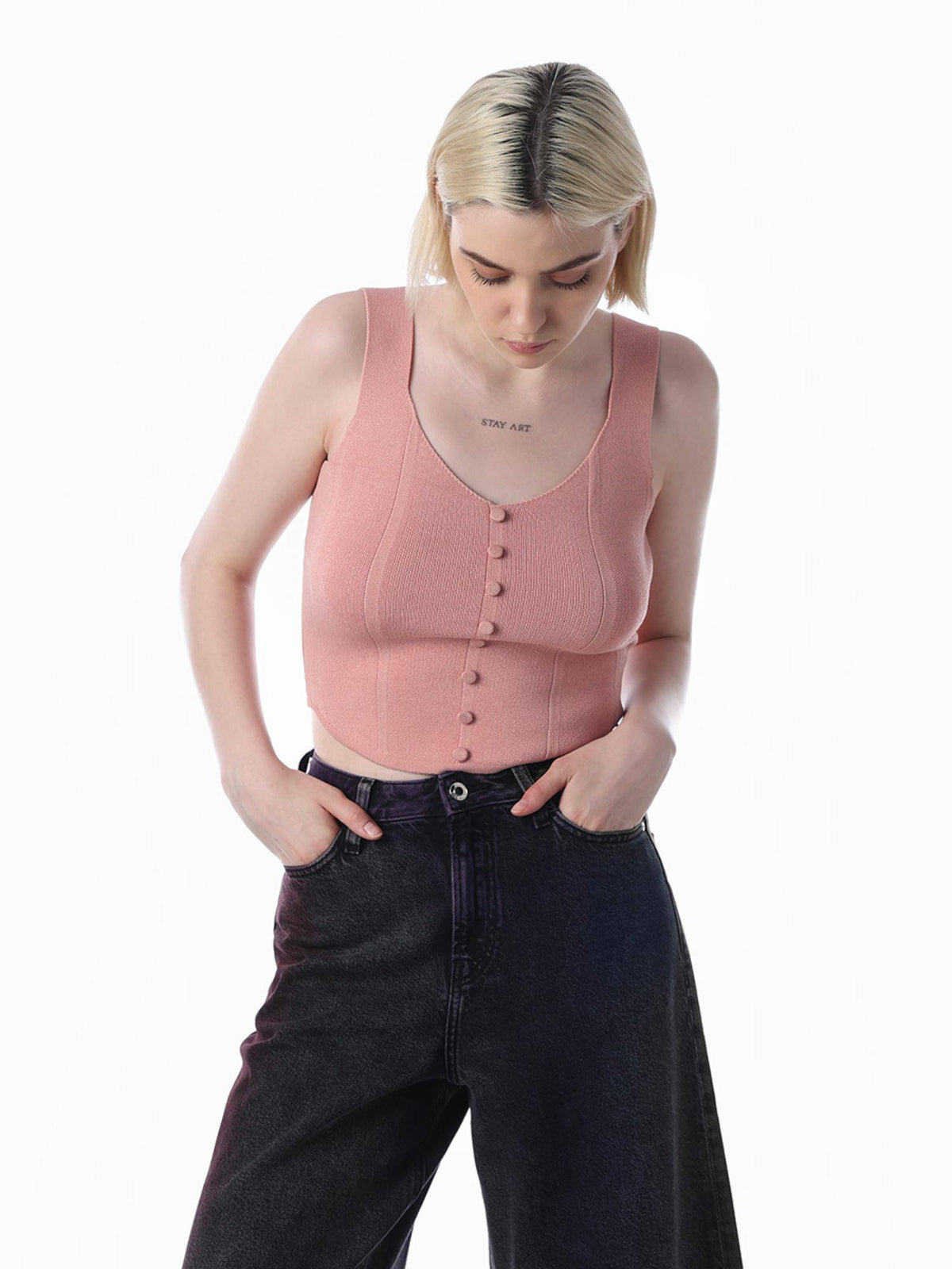 Womens Solid Slim Fit Pink Tank Top | TT98 - view 3