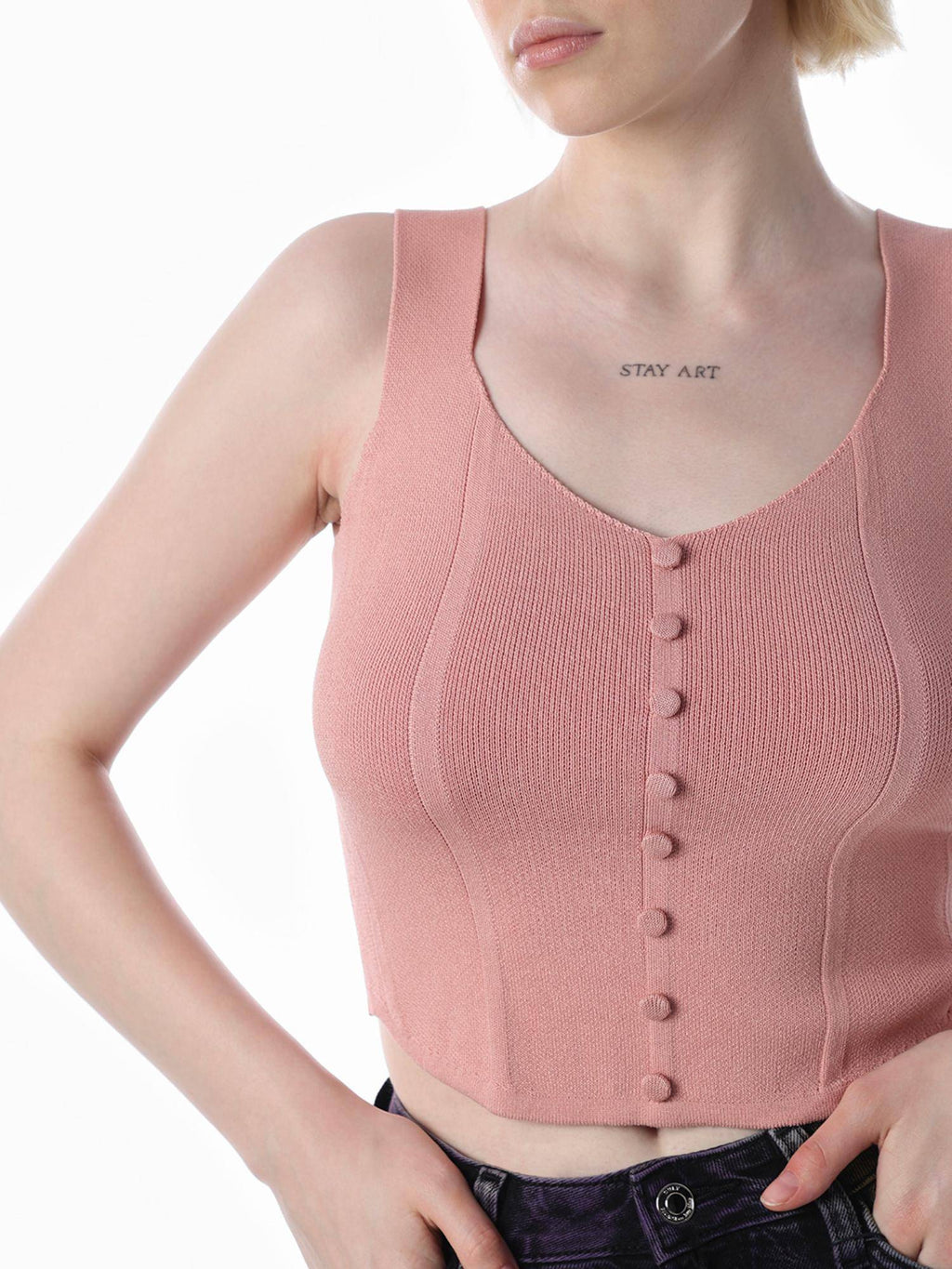 Womens Solid Slim Fit Pink Tank Top | TT98 - view 4