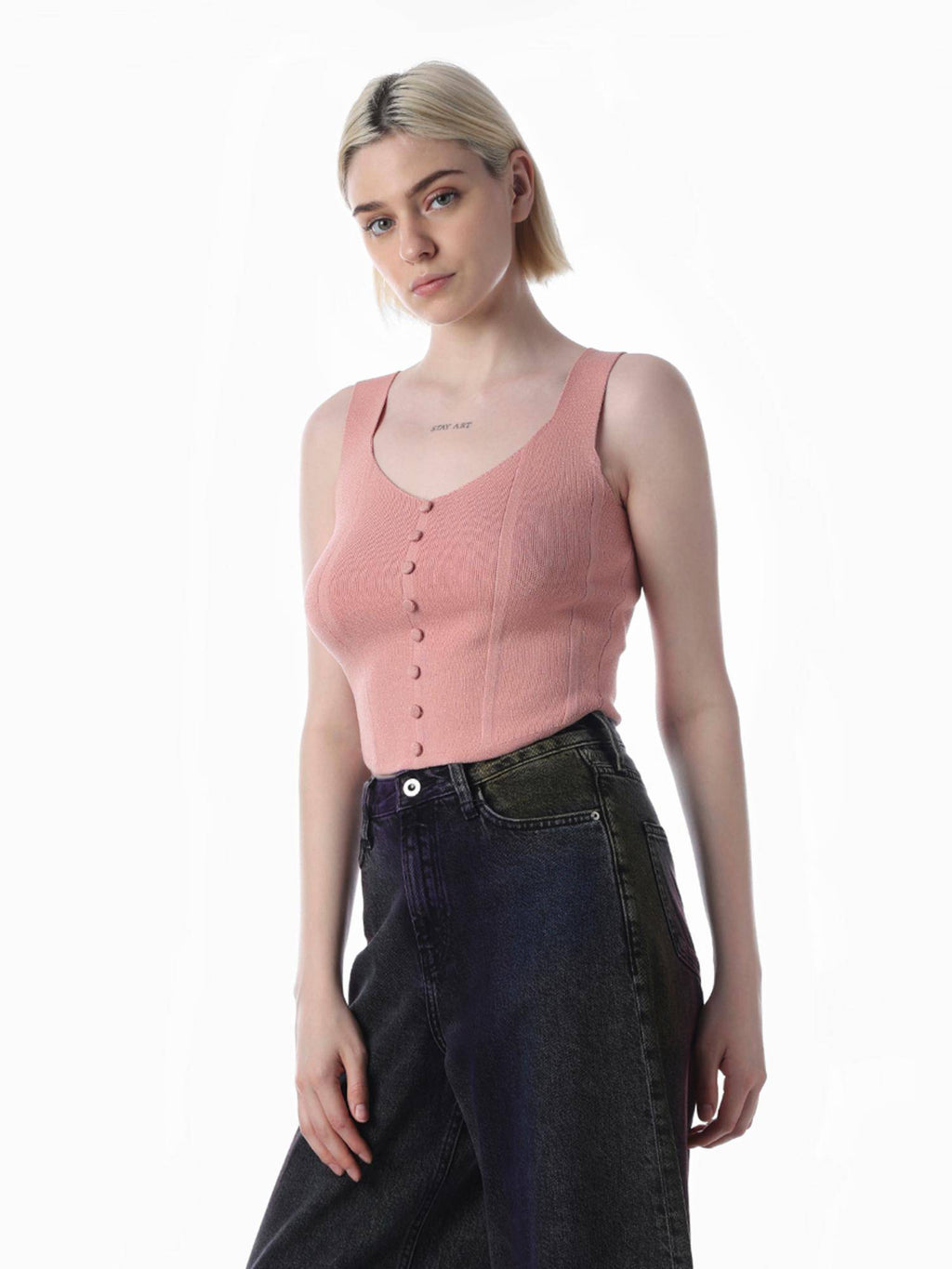 Womens Solid Slim Fit Pink Tank Top | TT98 - view 5