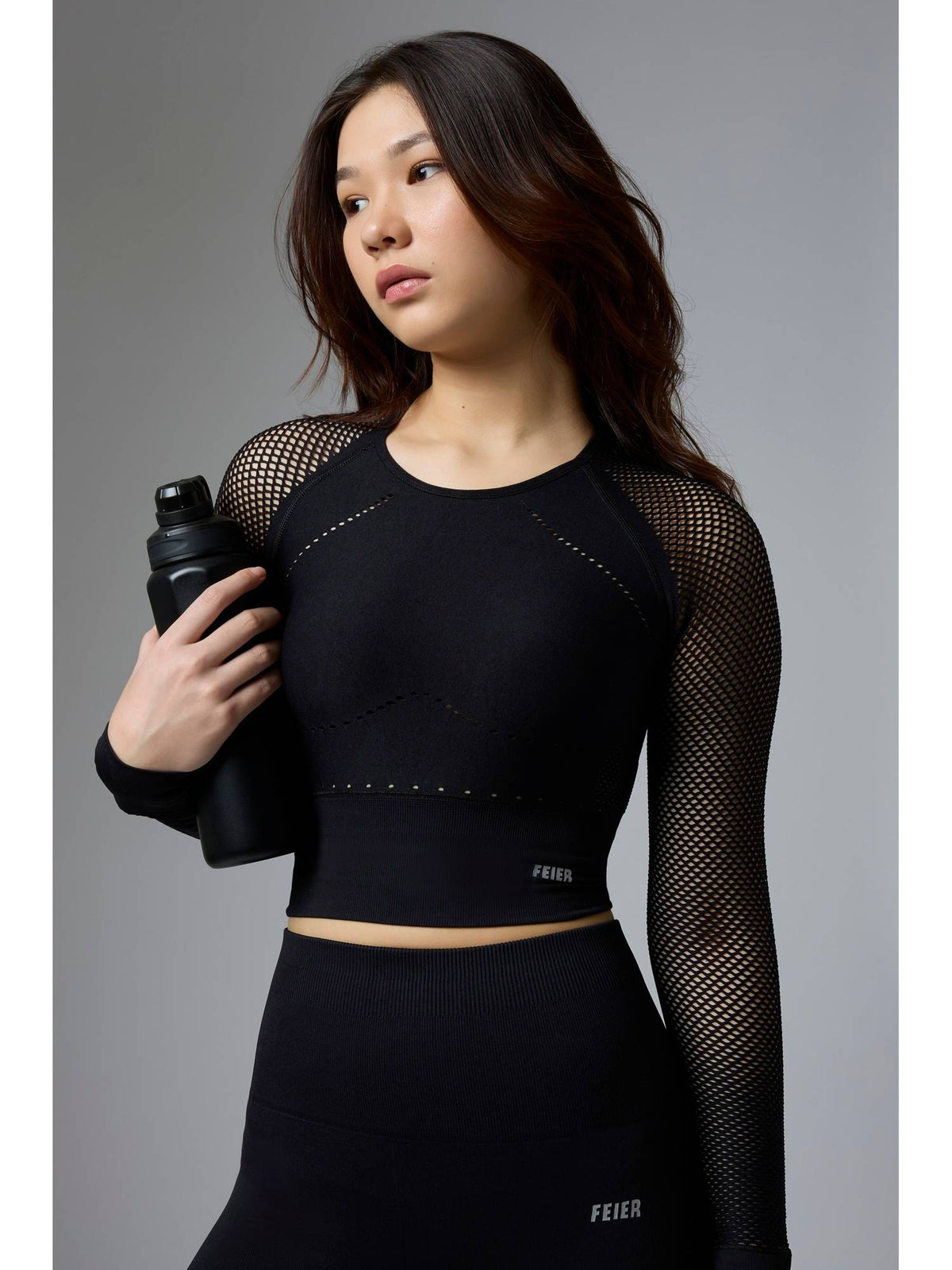 Black Airwave Long Sleeve Crop Top | TS56 - view 1