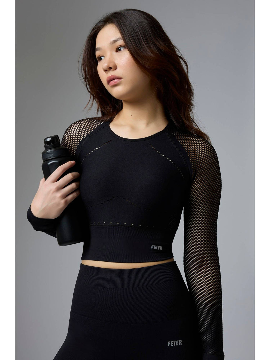 Black Airwave Long Sleeve Crop Top | TT89 - view 1