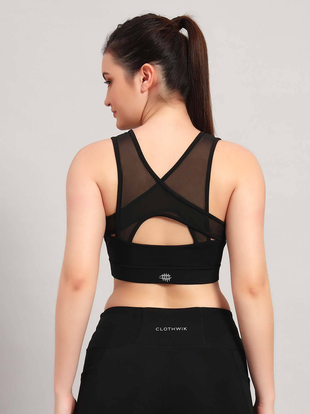 Black Solid Fitted Fit Sports Bra | sb09 - view 3
