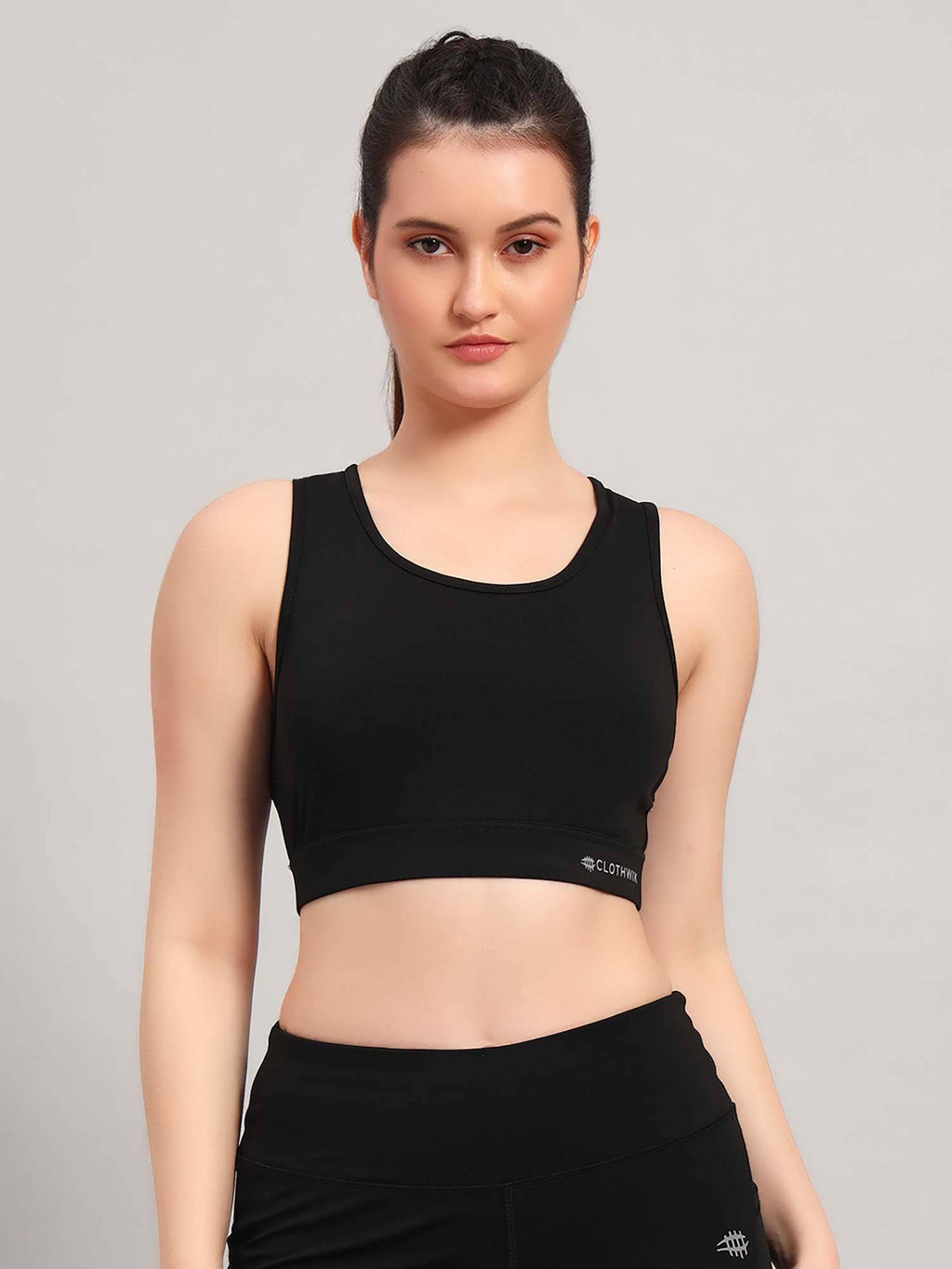 Black Solid Fitted Fit Sports Bra | sb09 - view 1