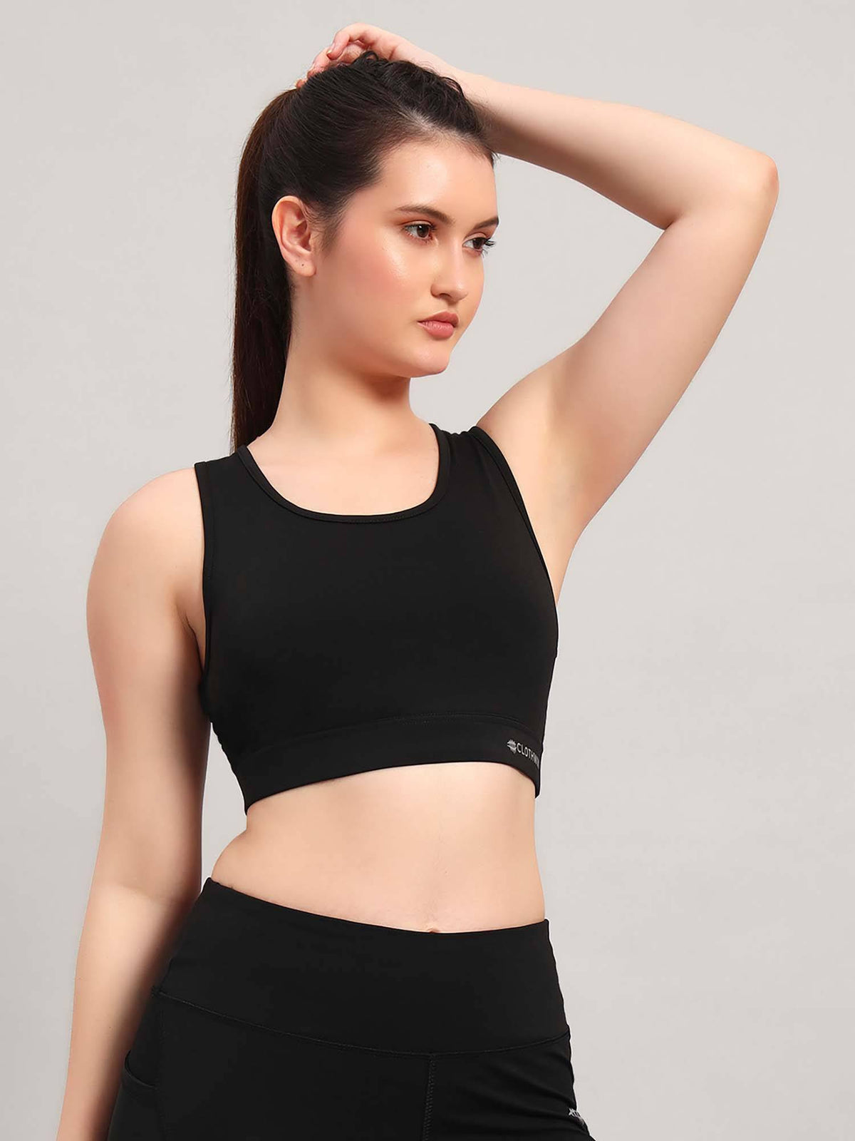 Black Solid Fitted Fit Sports Bra | sb09 - view 4